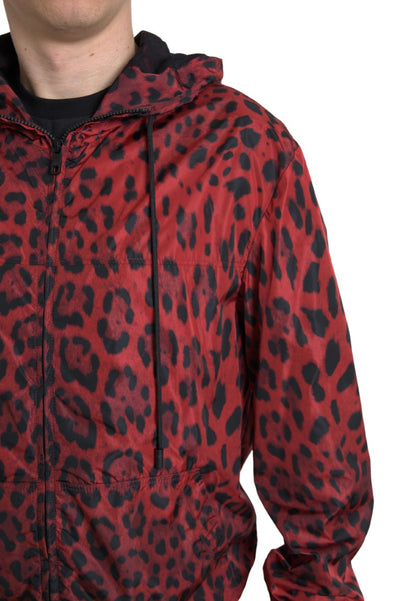 Red Leopard Hooded Bomber Full Zip Jacket