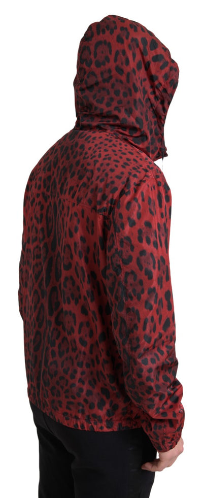 Red Leopard Hooded Bomber Full Zip Jacket