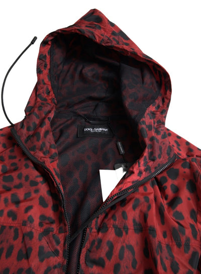 Red Leopard Hooded Bomber Full Zip Jacket