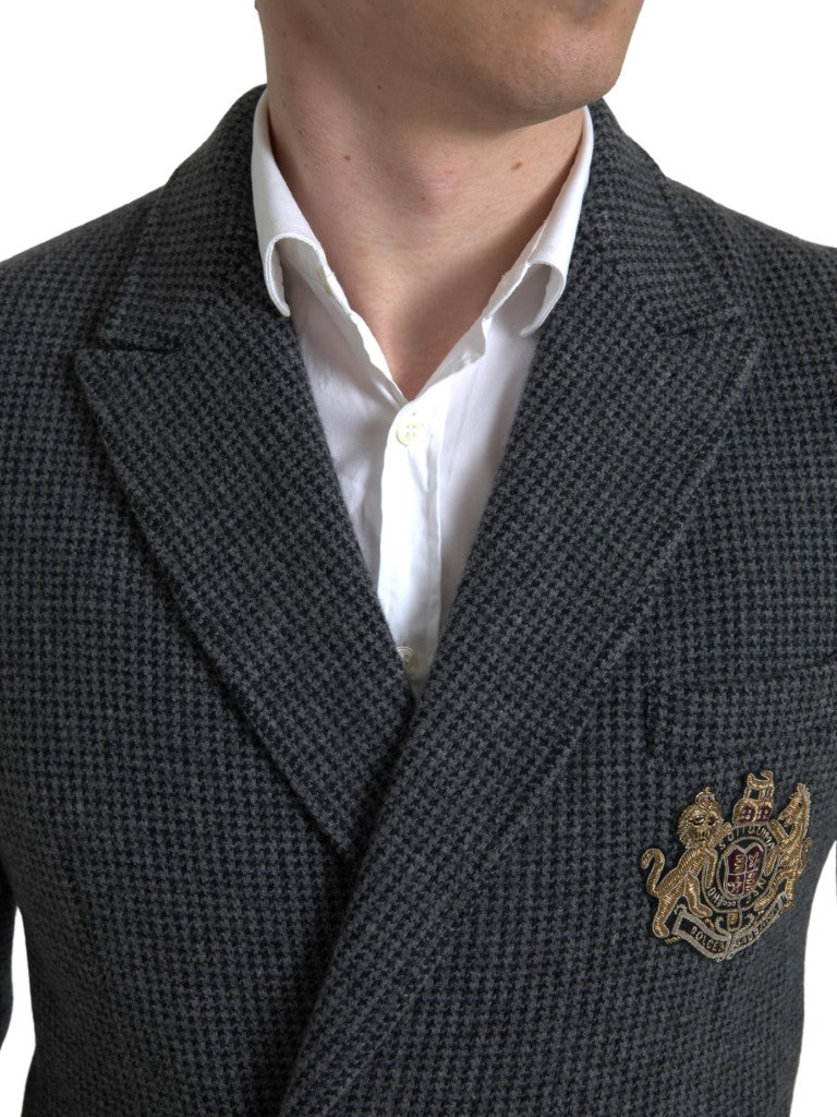 Gray Logo Embroidery Double Breasted Blazer