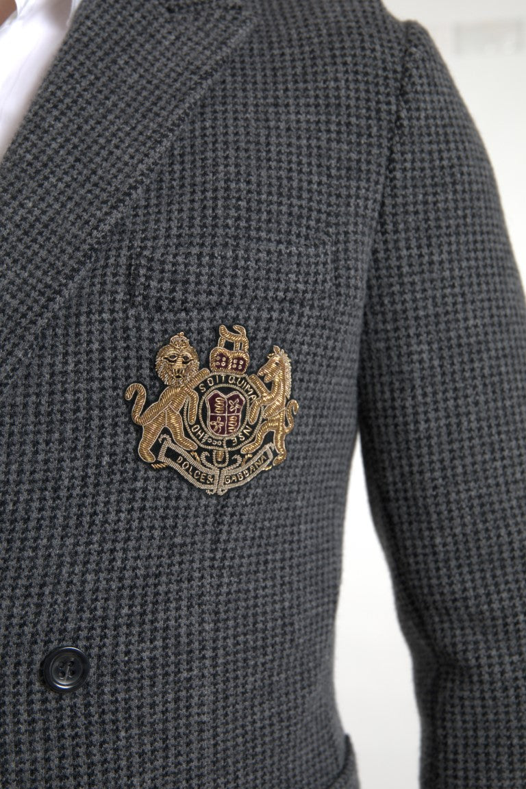 Gray Logo Embroidery Double Breasted Blazer