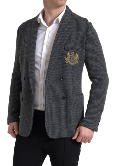 Gray Logo Embroidery Double Breasted Blazer