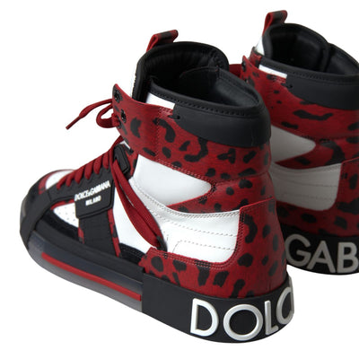 Red Leopard White Leather High Sneakers Shoes