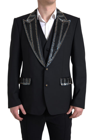 Black Embellished Wool 2 Piece SICILIA Suit