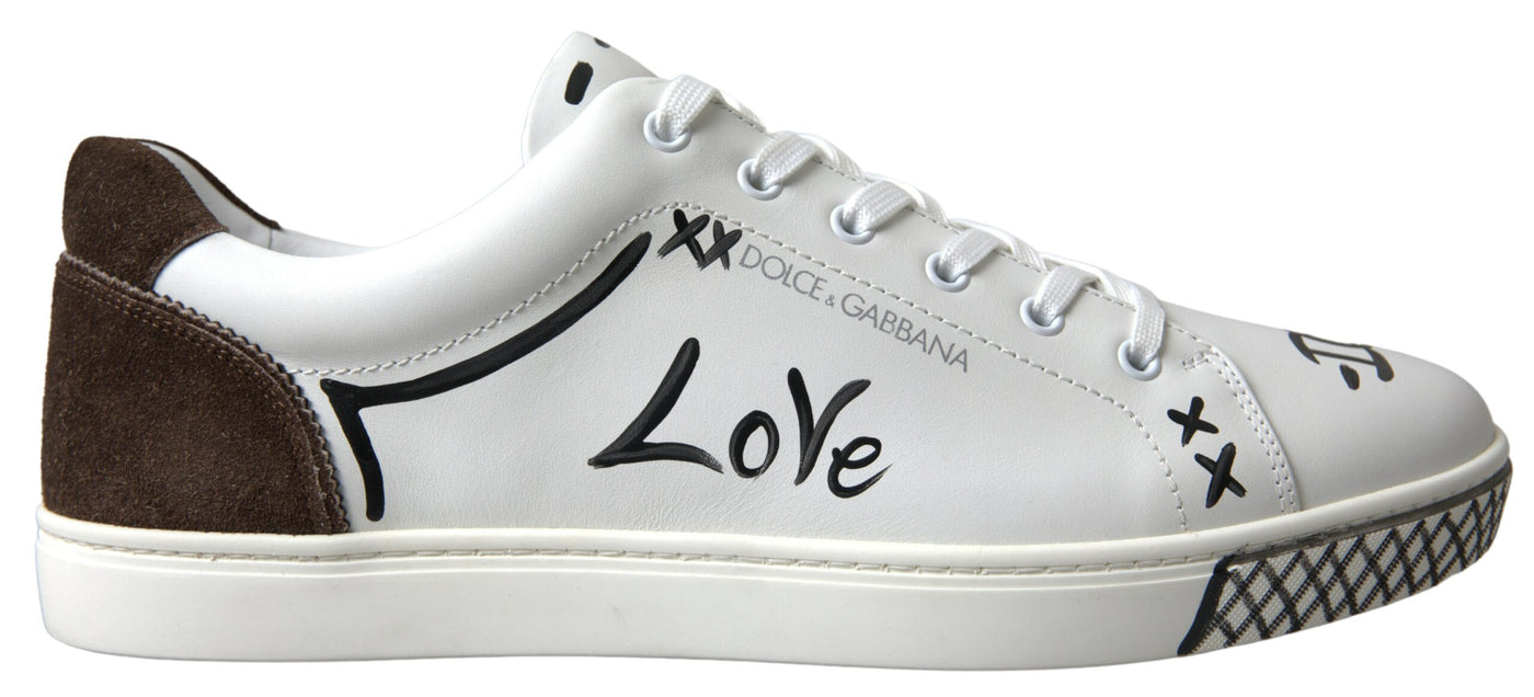 White Leather Brown LOVE Casual Sneakers