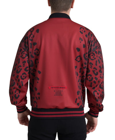 Red Leopard Polyester Bomber Full Zip  Jacket