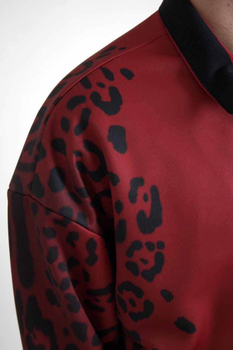 Red Leopard Polyester Bomber Full Zip  Jacket