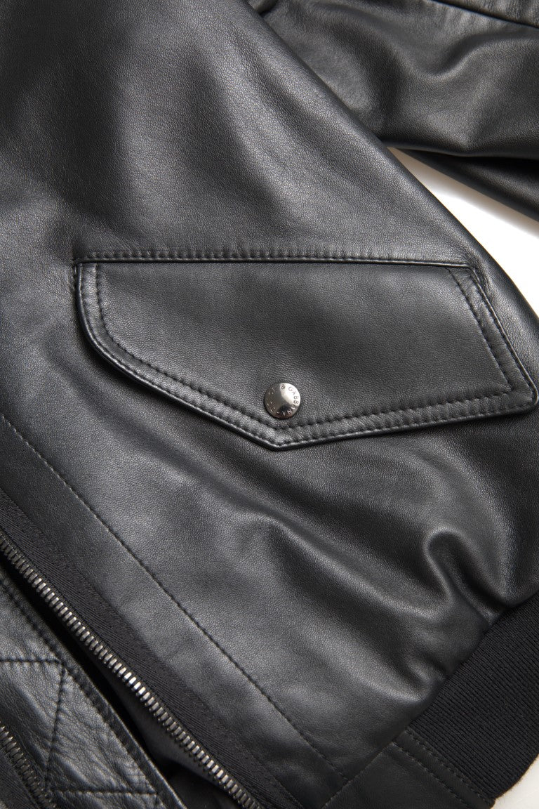 Black Leather Blouson Full Zip Bomber Jacket