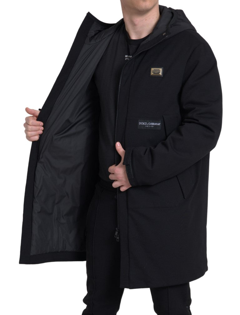 Black Hooded Parka Cotton Trench Coat Jacket