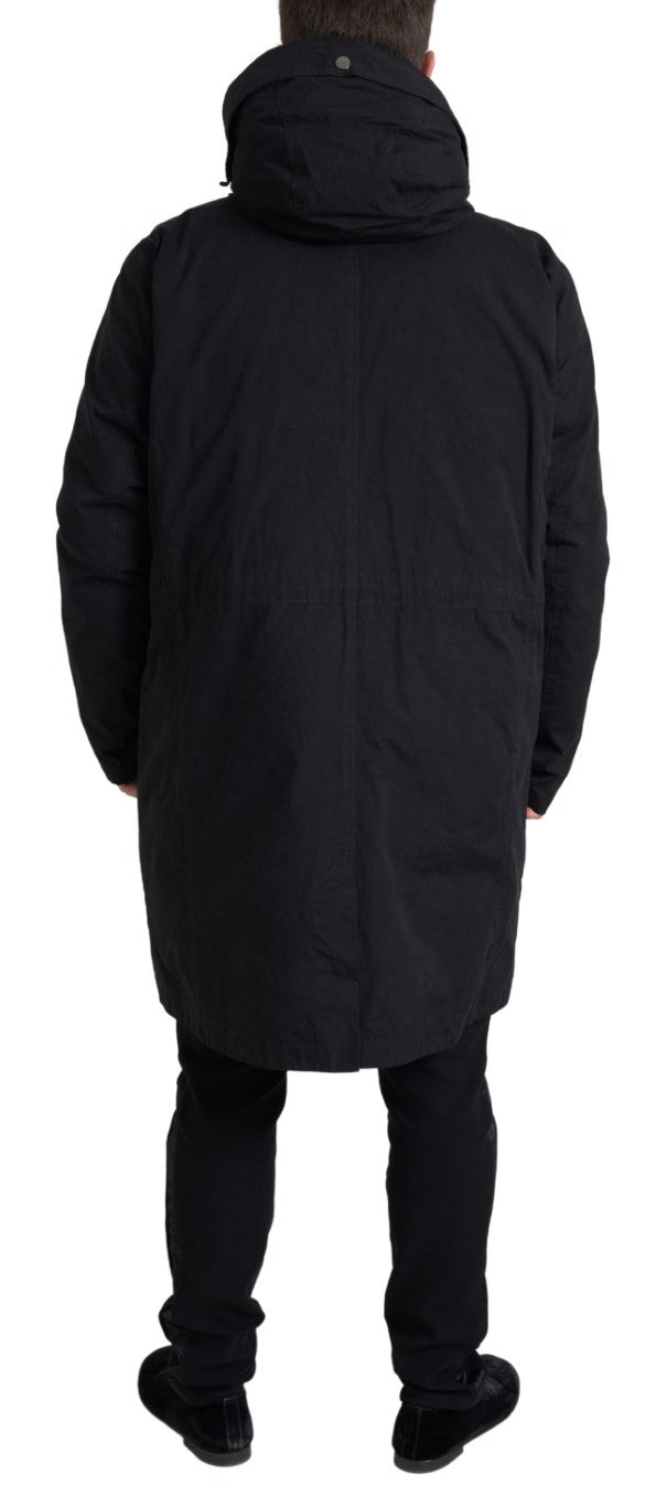 Black Hooded Parka Cotton Trench coat Jacket