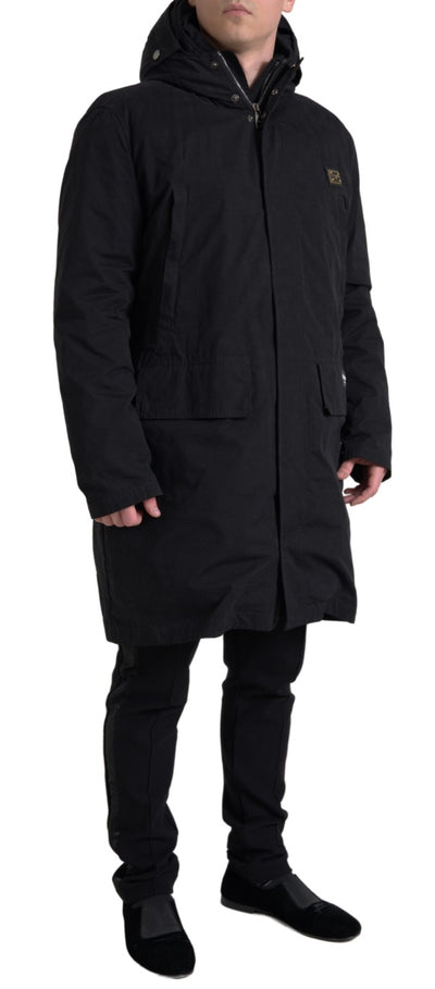 Black Hooded Parka Cotton Trench coat Jacket