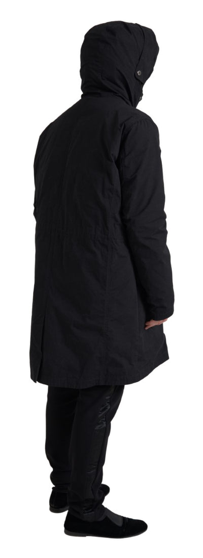 Black Hooded Parka Cotton Trench coat Jacket