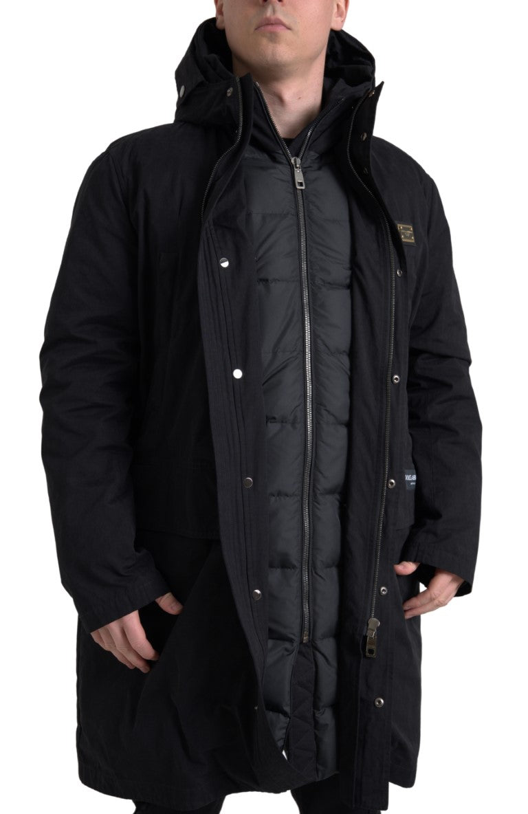 Black Hooded Parka Cotton Trench coat Jacket