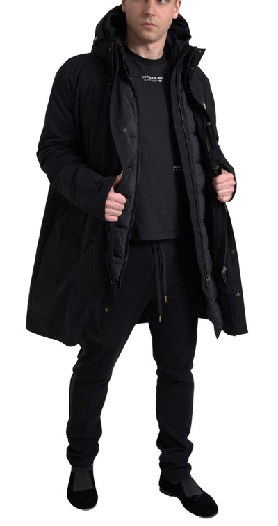 Black Hooded Parka Cotton Trench coat Jacket