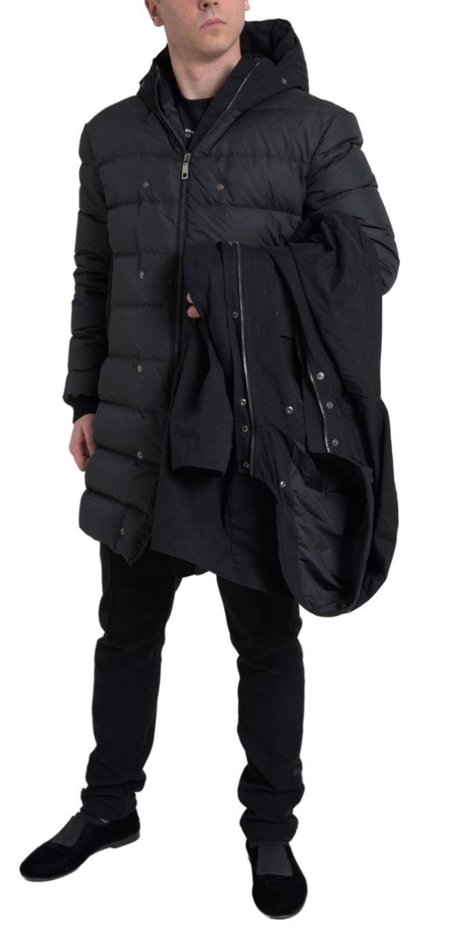 Black Hooded Parka Cotton Trench coat Jacket