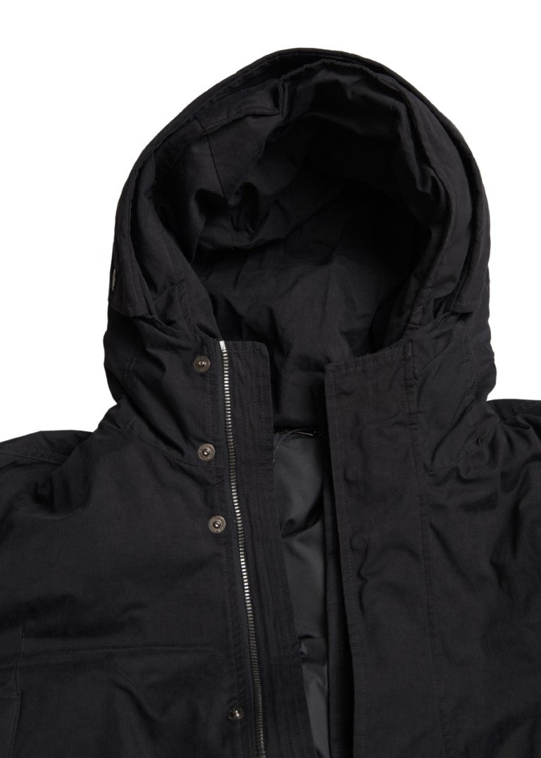 Black Hooded Parka Cotton Trench coat Jacket