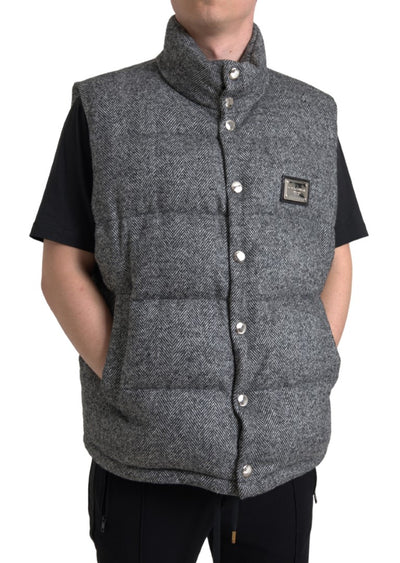 Gray Wool Chevron Knit Padded Vest Jacket