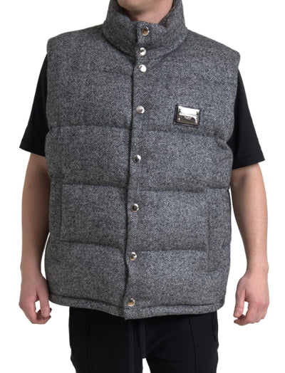 Gray Wool Chevron Knit Padded Vest Jacket