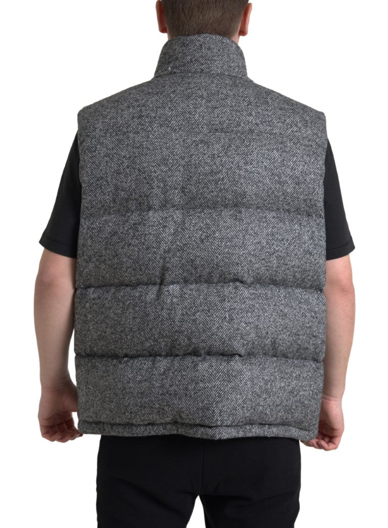 Gray Wool Chevron Knit Padded Vest Jacket