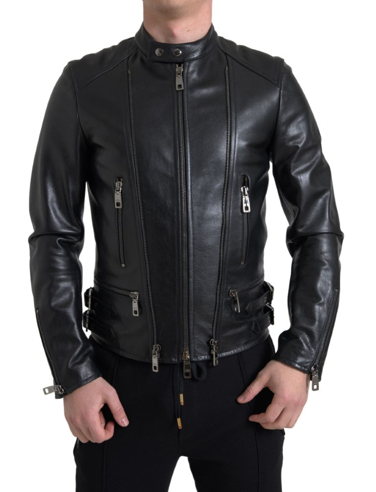 Black Leather Zipper Coat Men Jacket