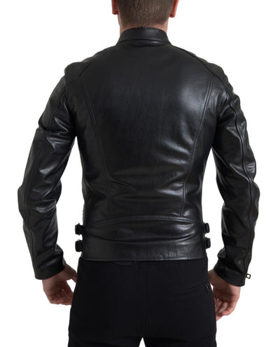 Black Leather Zipper Coat Men Jacket