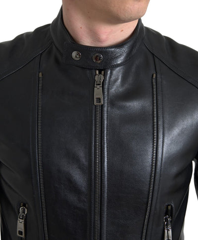 Black Leather Zipper Coat Men Jacket