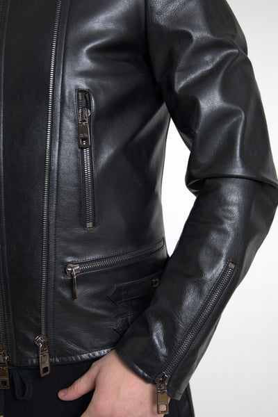 Black Leather Zipper Coat Men Jacket