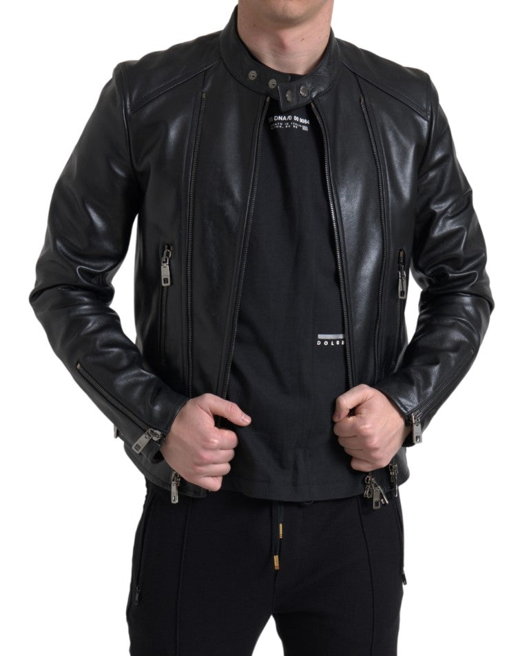 Black Leather Zipper Coat Men Jacket