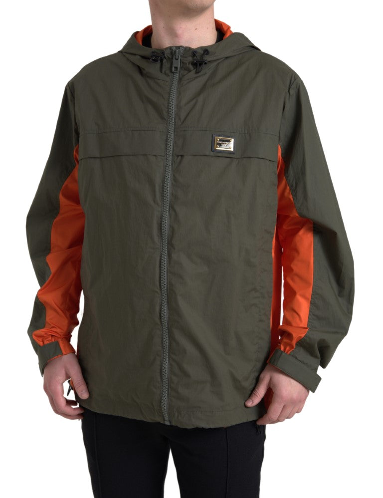 Green Orange Hooded Cotton Full Zip Jacket