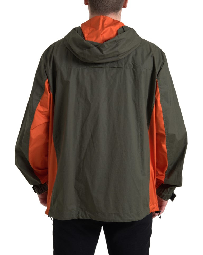 Green Orange Hooded Cotton Full Zip Jacket