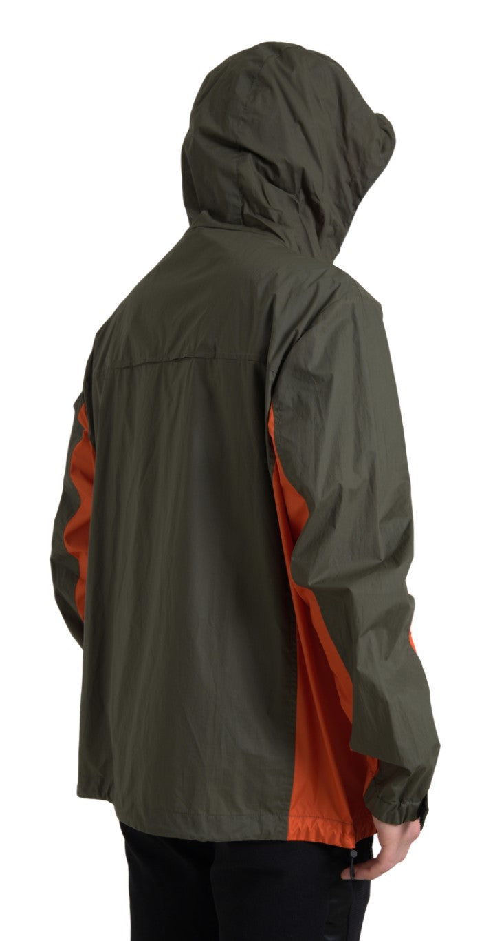 Green Orange Hooded Cotton Full Zip Jacket