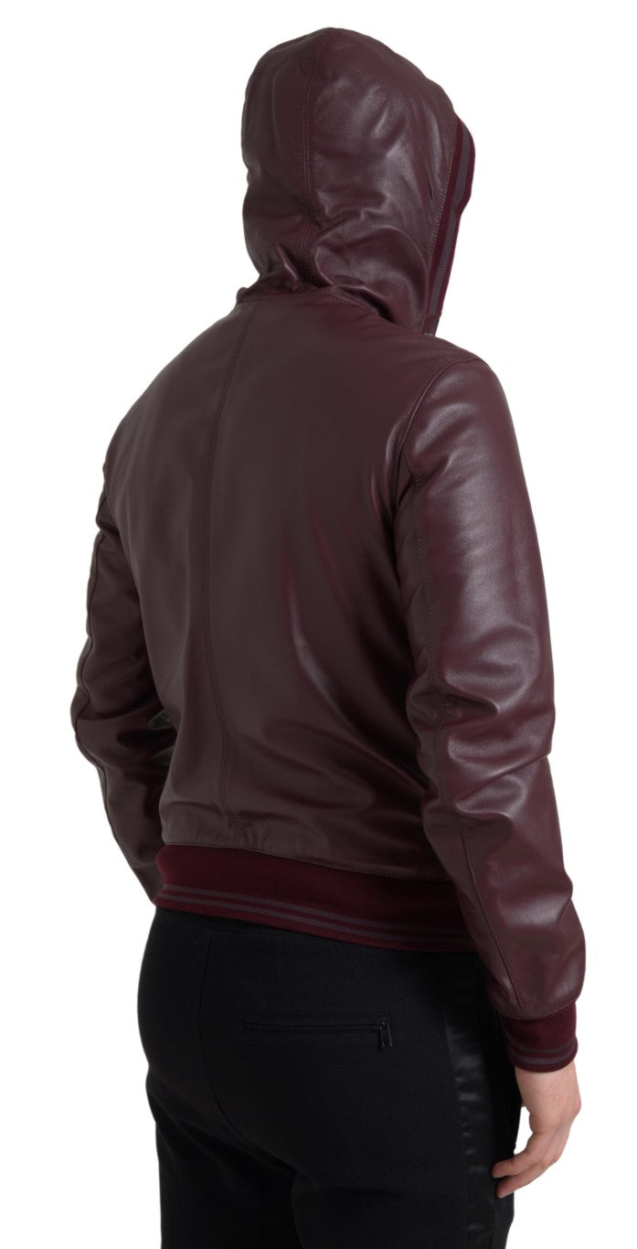 Bordeaux Leather Hooded Full Zip Men Jacket