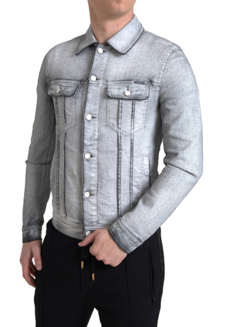 Gray Washed Cotton Stretch Denim Men Jacket