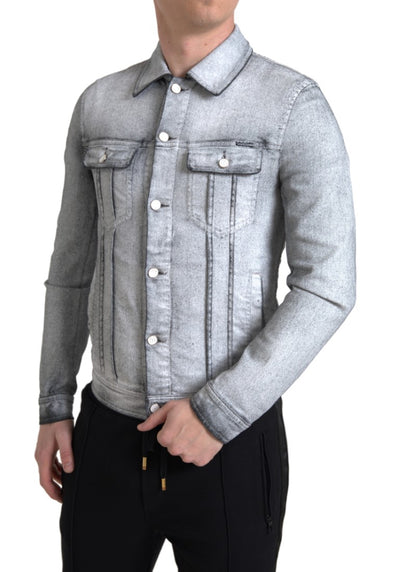 Gray Washed Cotton Stretch Denim Men Jacket