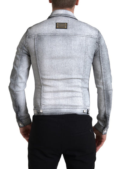 Gray Washed Cotton Stretch Denim Men Jacket