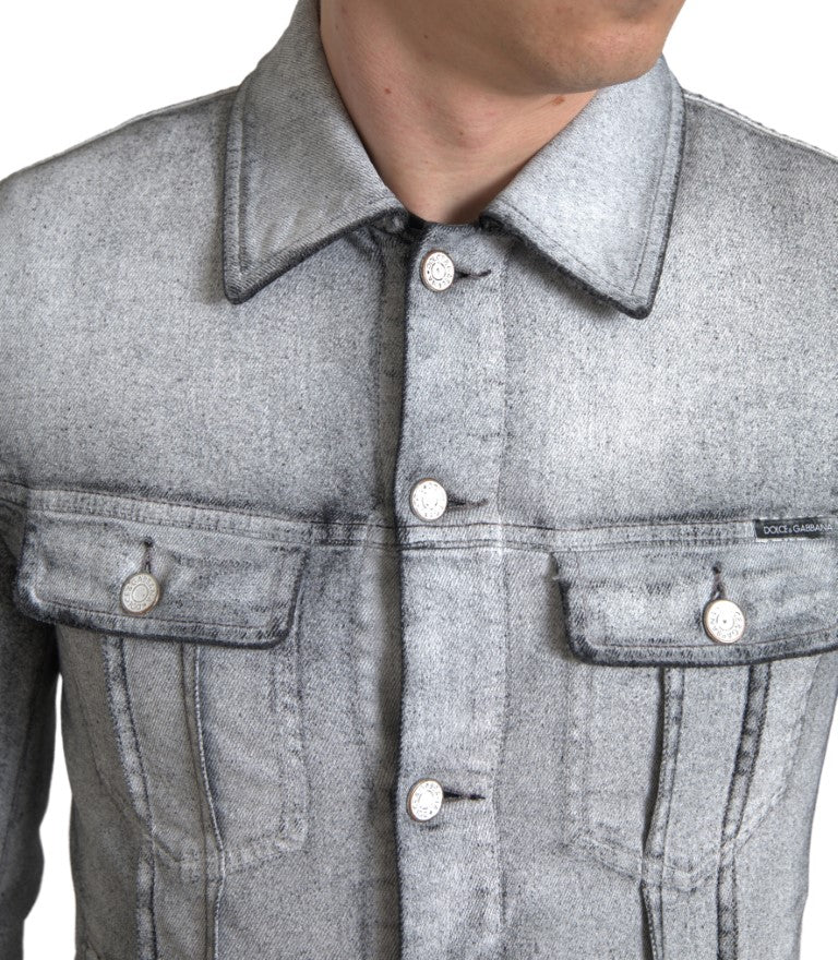 Gray Washed Cotton Stretch Denim Men Jacket