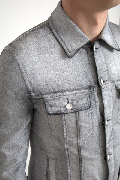 Gray Washed Cotton Stretch Denim Men Jacket