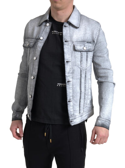 Gray Washed Cotton Stretch Denim Men Jacket