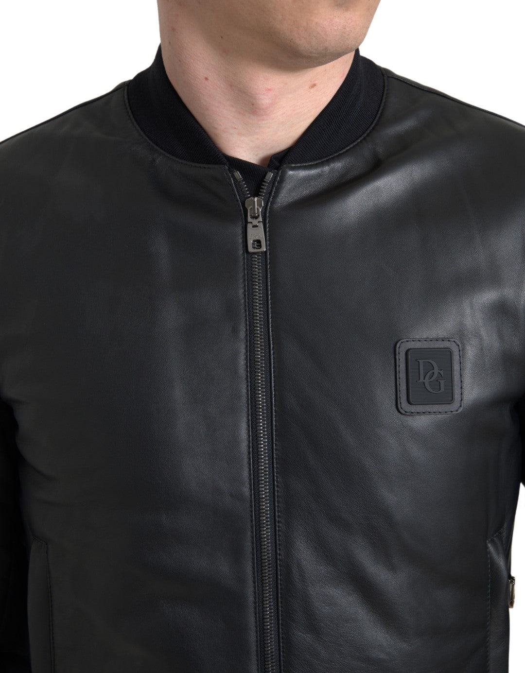 Black Polyester Full Zip Bomber Coat Jacket