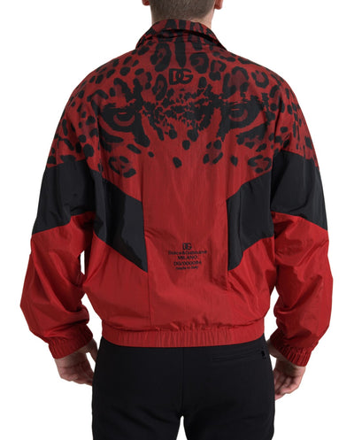 Red Leopard Nylon Full Zip Sweater