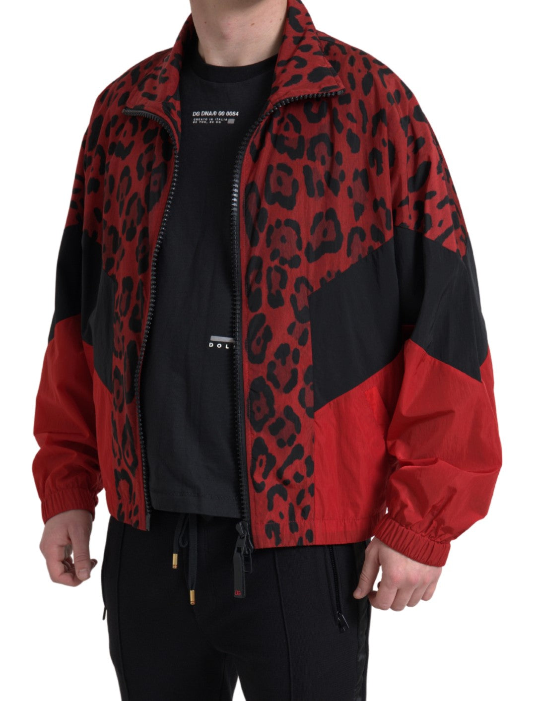 Red Leopard Nylon Full Zip Sweater