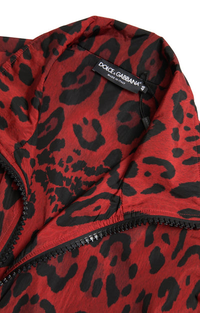 Red Leopard Nylon Full Zip Sweater