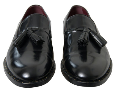 Black Leather Loafers Tassel  Shoes