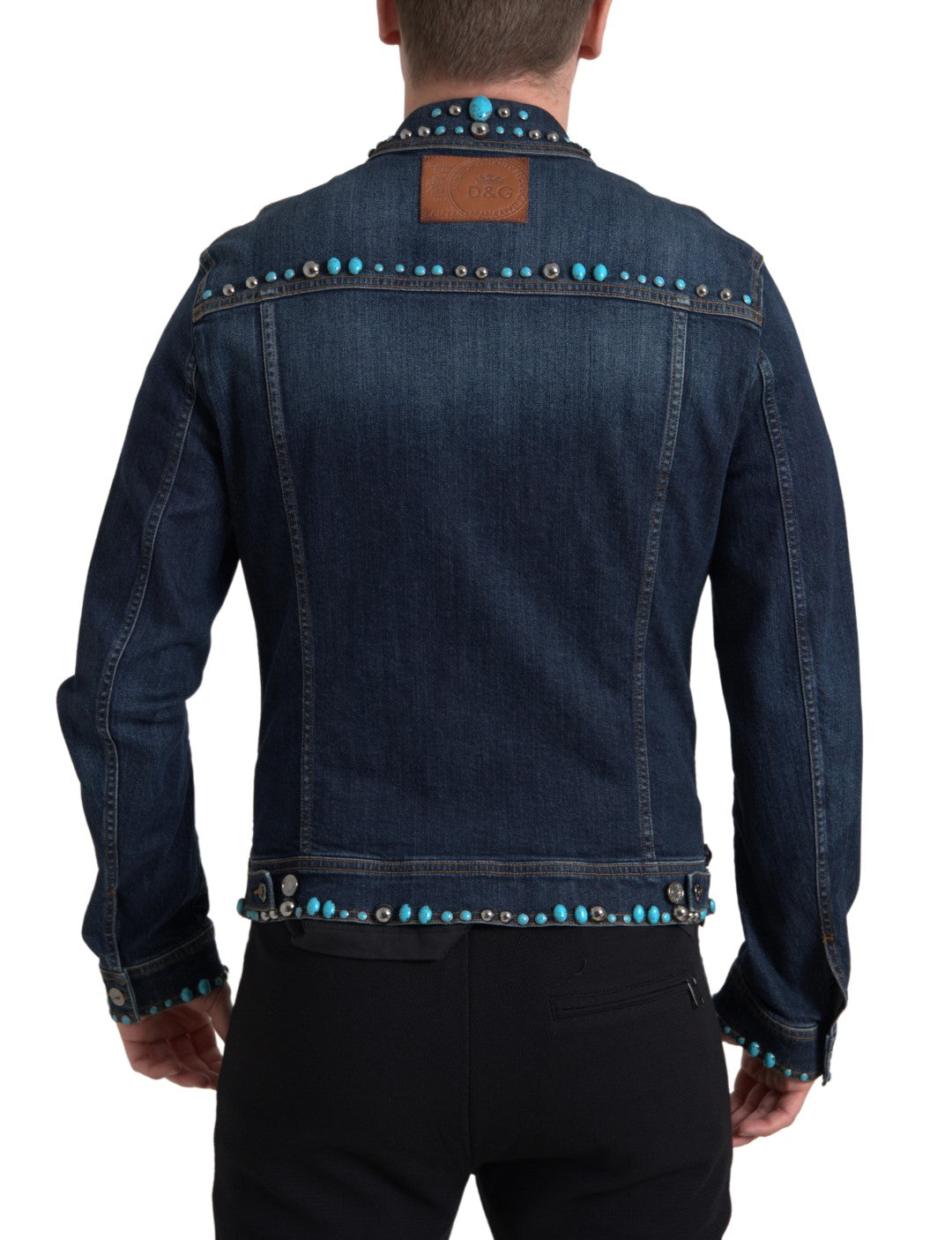 Blue Denim Turquoise Stones Studded Jacket