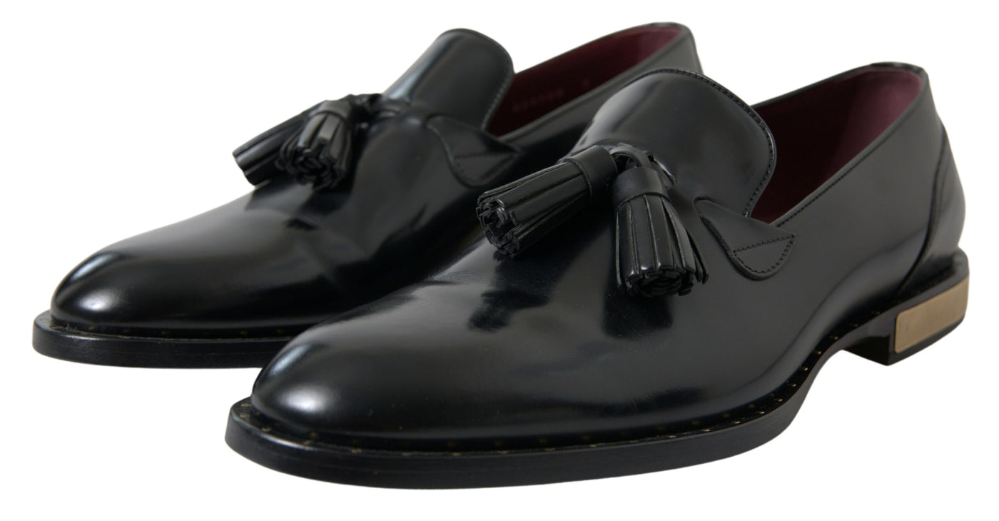 Black Leather Loafers Tassel  Shoes