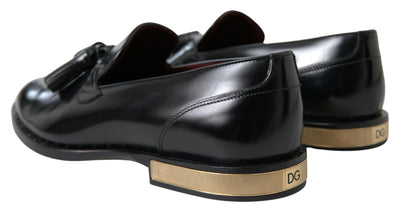 Black Leather Loafers Tassel  Shoes