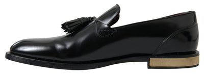 Black Leather Loafers Tassel  Shoes