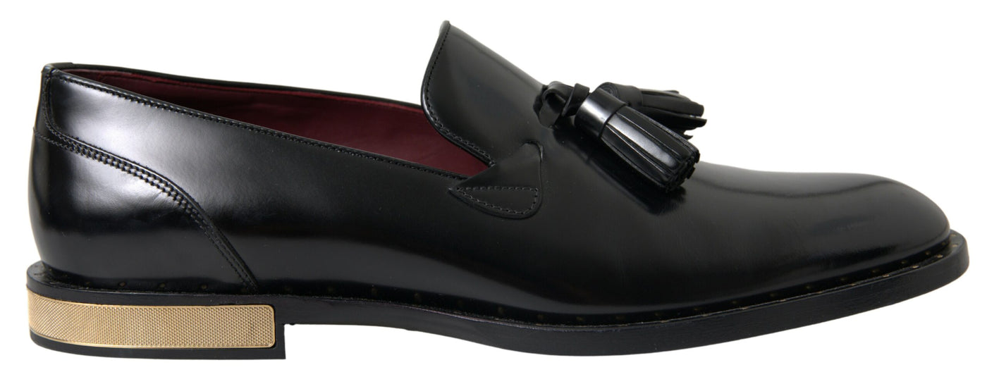 Black Leather Loafers Tassel  Shoes