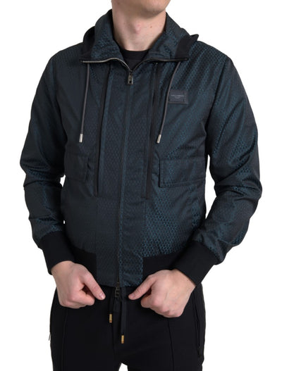 Blue Hooded Polyester Full Zip Men Jacket