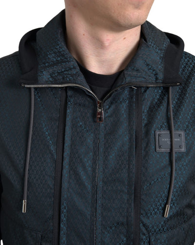 Blue Hooded Polyester Full Zip Men Jacket